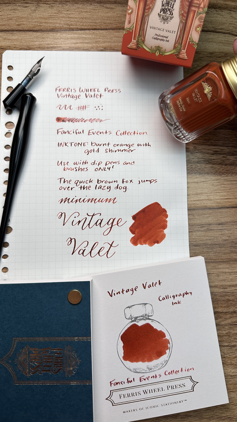 Vintage Valet Calligraphy Ink Swatching