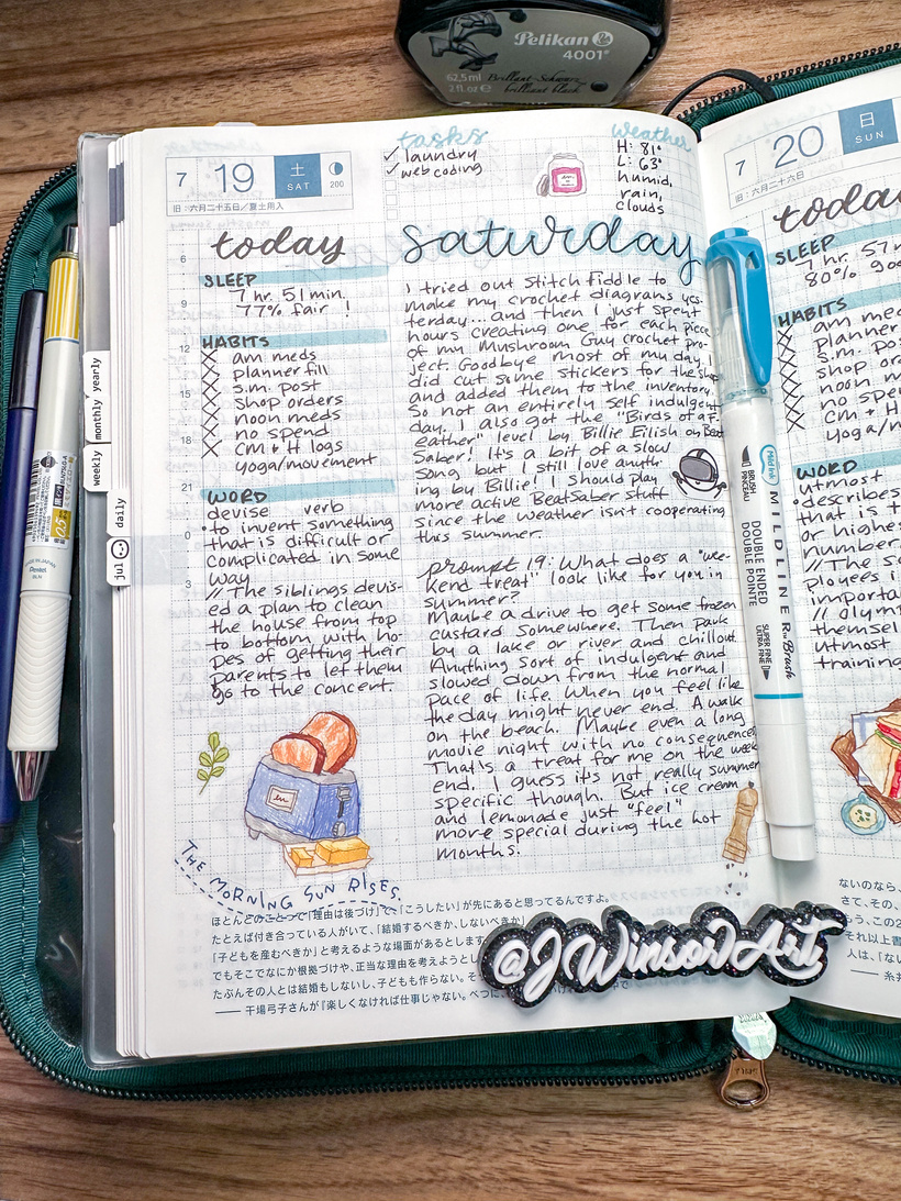Summer Slump Hobonichi Daily Journal Pages